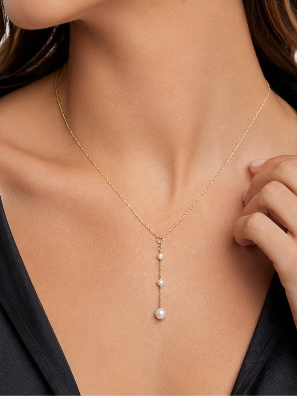 BYCHARI Coco Gold Freshwater Pearl Drop Lariat Necklace NWT